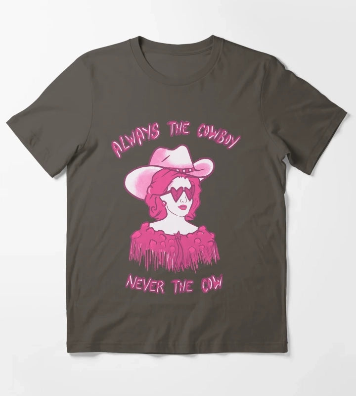 CMAT Always The Cowboy Never The Cow pink T-Shirt Dark Grey