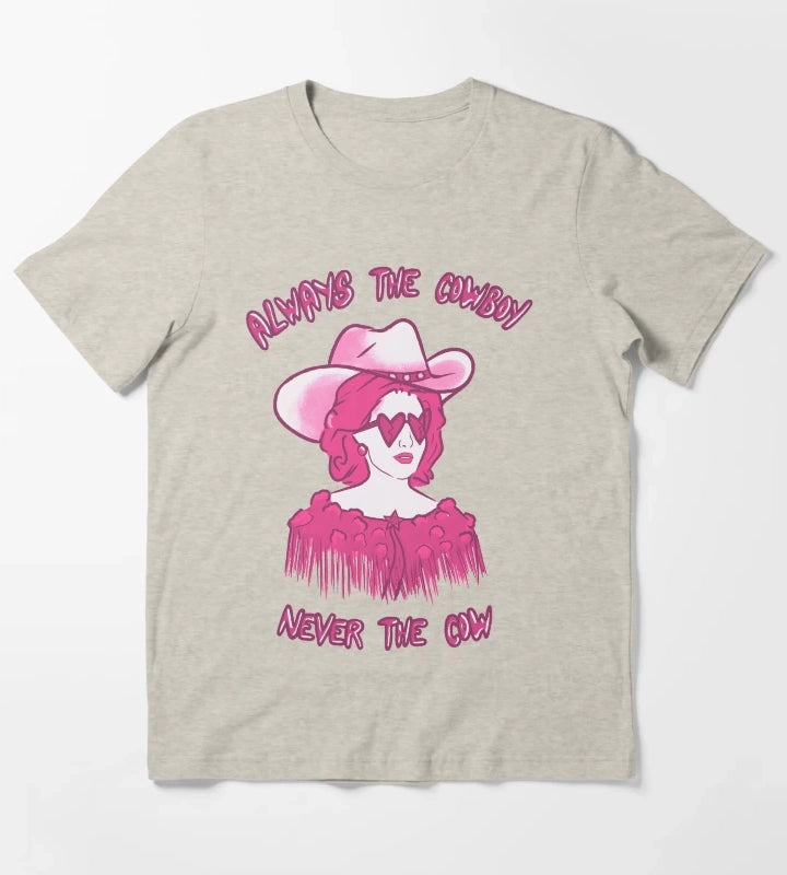 CMAT Always The Cowboy Never The Cow pink T-Shirt Cream