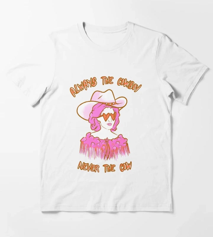 CMAT Always The Cowboy Never The Cow pink and orange T-Shirt White