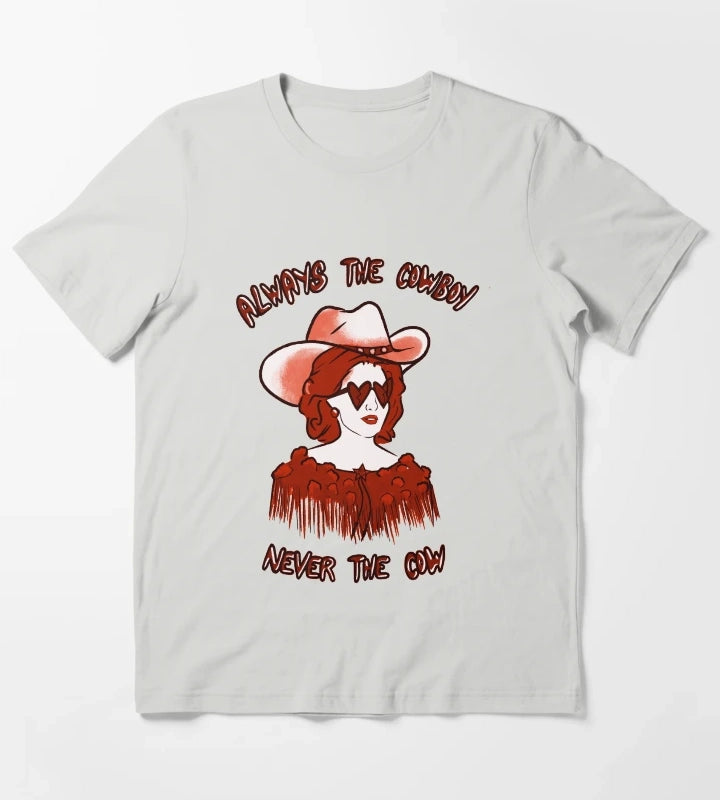 CMAT Always The Cowboy Never The Cow red T-Shirt Light Grey