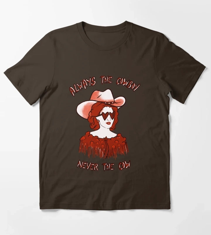 CMAT Always The Cowboy Never The Cow red T-Shirt Brown