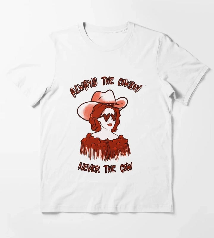 CMAT Always The Cowboy Never The Cow red T-Shirt White