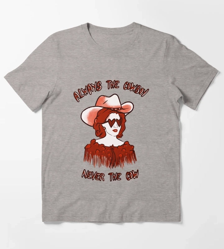 CMAT Always The Cowboy Never The Cow red T-Shirt Heather Grey