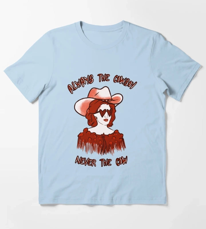 CMAT Always The Cowboy Never The Cow red T-Shirt Sky Blue