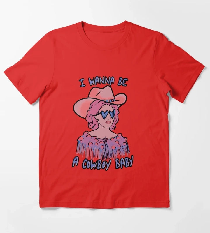 CMAT I Wanna Be A Cowboy Baby coral blue T-Shirt Red