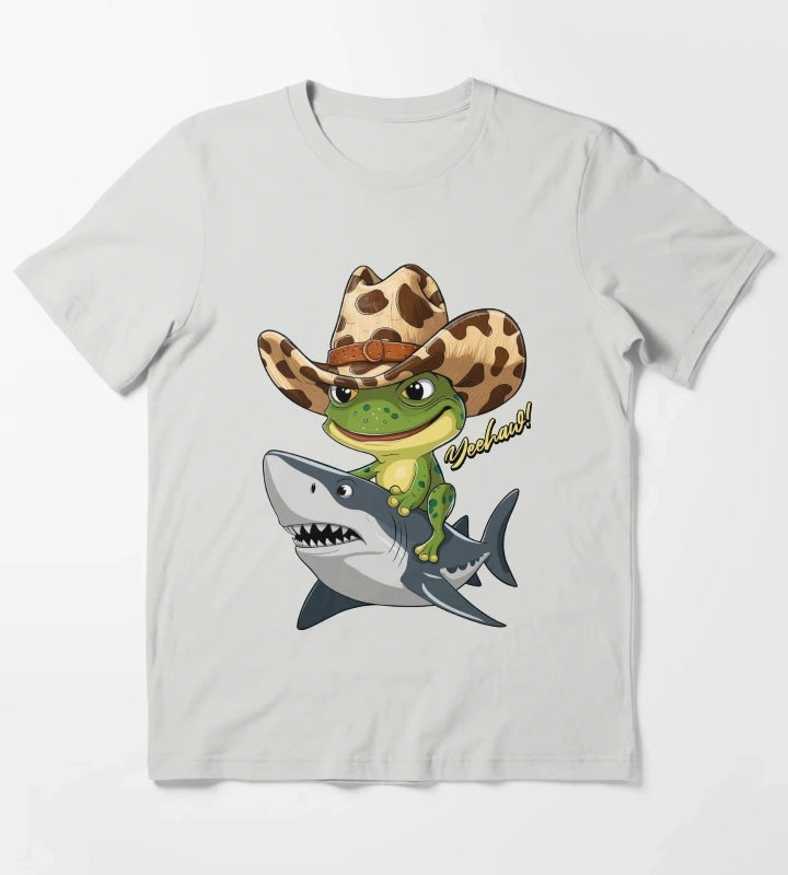 COWBOY FROG ON THE SHARK T-Shirt Light Grey