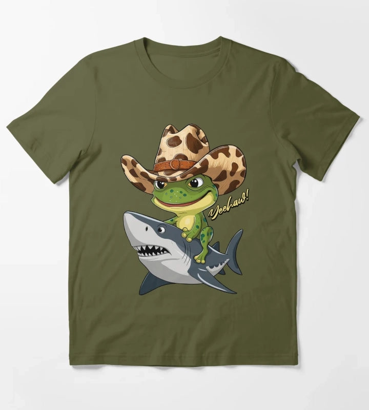COWBOY FROG ON THE SHARK T-Shirt Olive Green