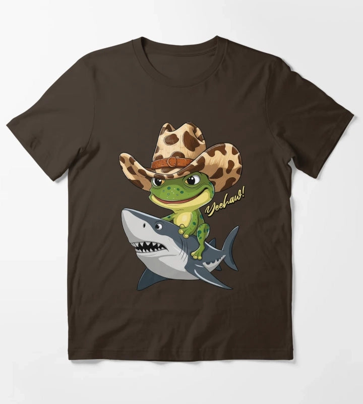 COWBOY FROG ON THE SHARK T-Shirt Brown