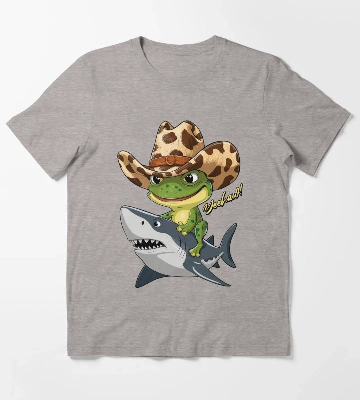 COWBOY FROG ON THE SHARK T-Shirt Heather Grey