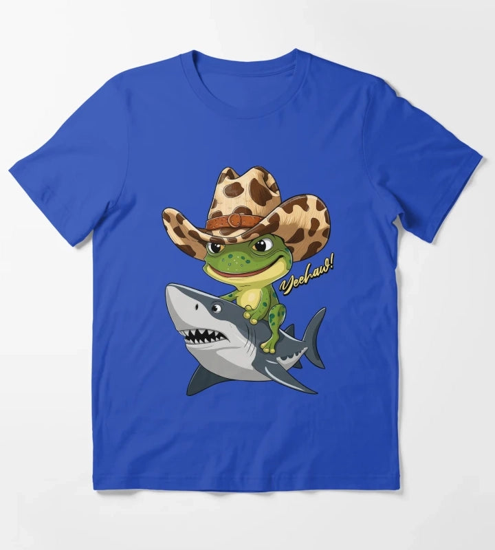 COWBOY FROG ON THE SHARK T-Shirt Blue