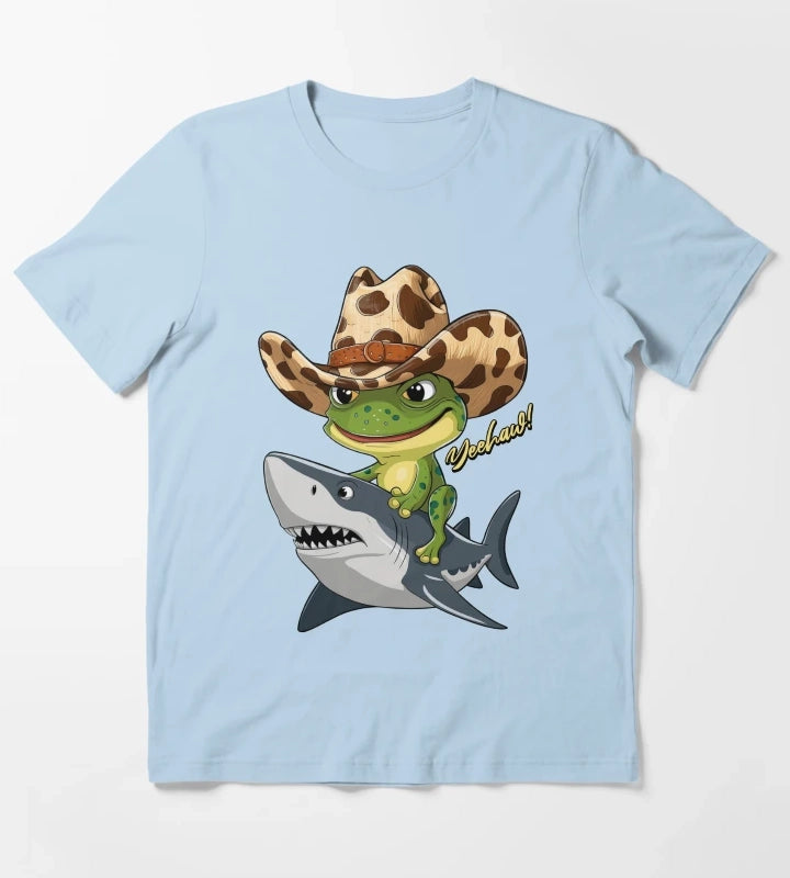 COWBOY FROG ON THE SHARK T-Shirt Sky Blue