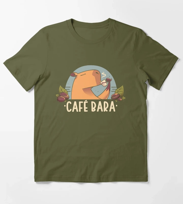 CafeBara Cute Coffee Capybara T-Shirt Olive Green