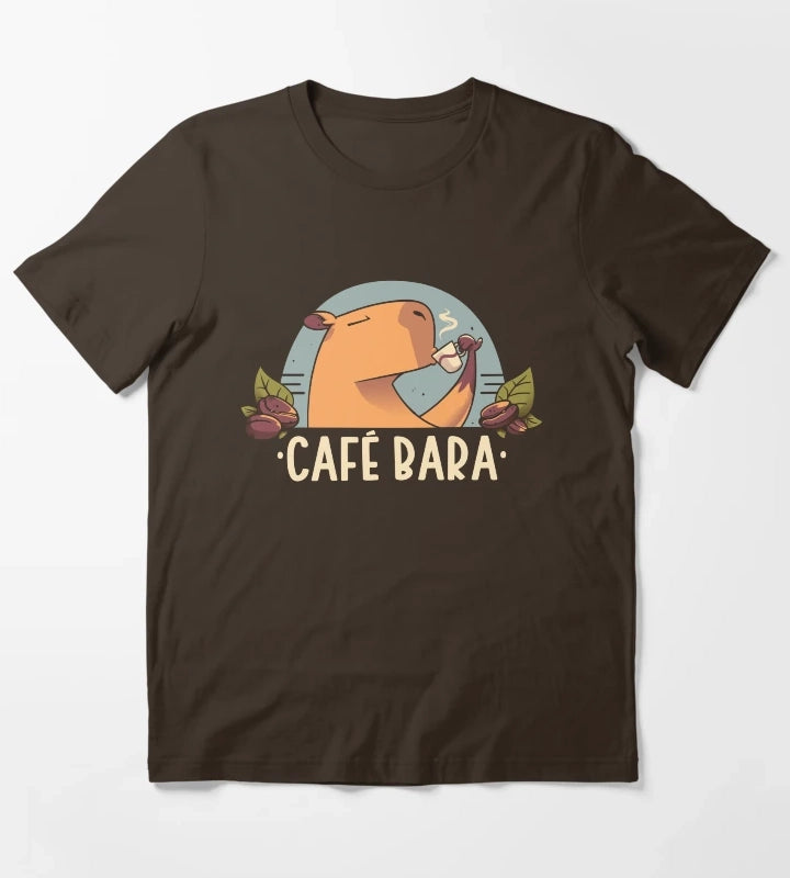 CafeBara Cute Coffee Capybara T-Shirt Brown