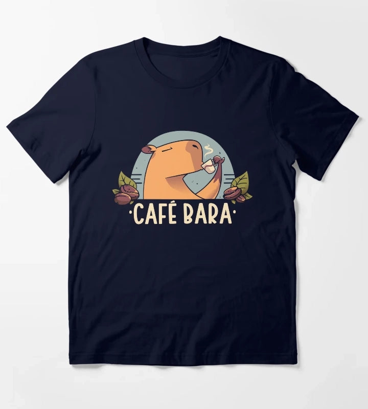 CafeBara Cute Coffee Capybara T-Shirt Navy