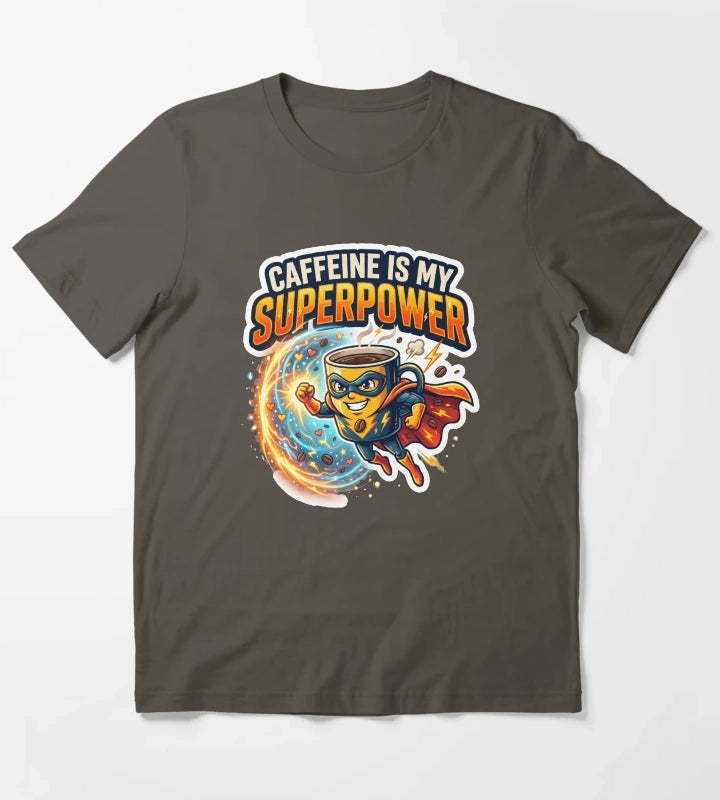Caffeine Is My Superpower Funny Coffee Design T-Shirt Dark Grey