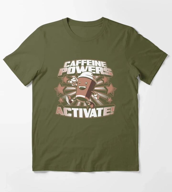 Caffeine Powers Activate T-Shirt Olive Green