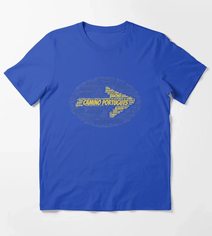 Camino Portugues Coastal Word Art T-Shirt Blue