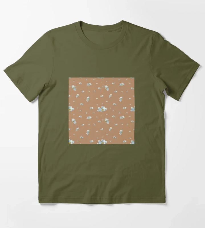Camomile daisy pattern a watercolor pattern beige T-Shirt Olive Green