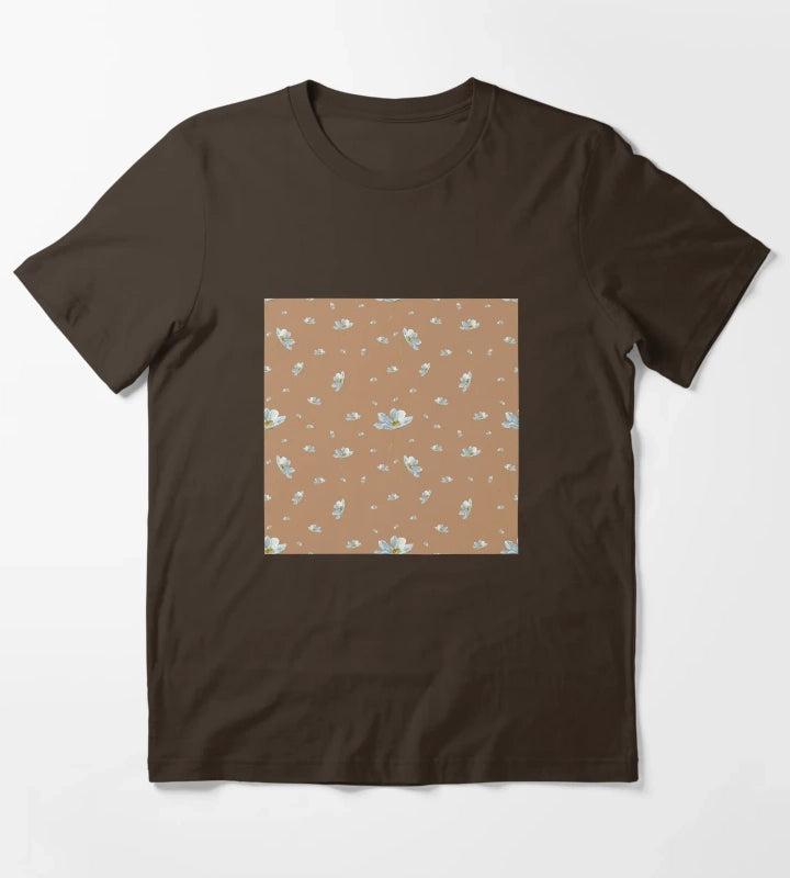 Camomile daisy pattern a watercolor pattern beige T-Shirt Brown