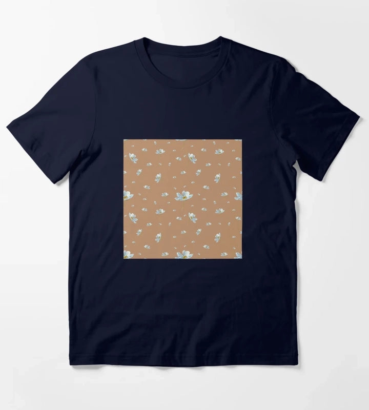 Camomile daisy pattern a watercolor pattern beige T-Shirt Navy