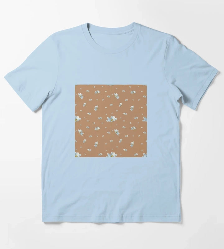 Camomile daisy pattern a watercolor pattern beige T-Shirt Sky Blue