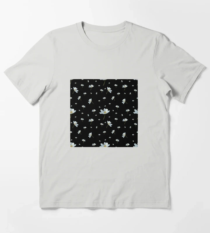 Camomile daisy pattern a watercolor pattern black T-Shirt Light Grey