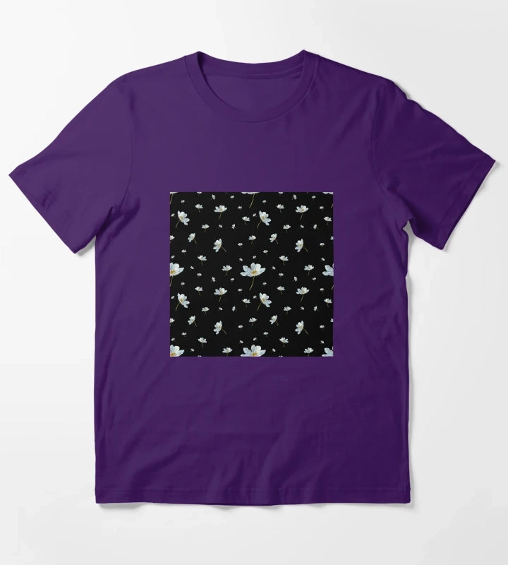 Camomile daisy pattern a watercolor pattern black T-Shirt Purple