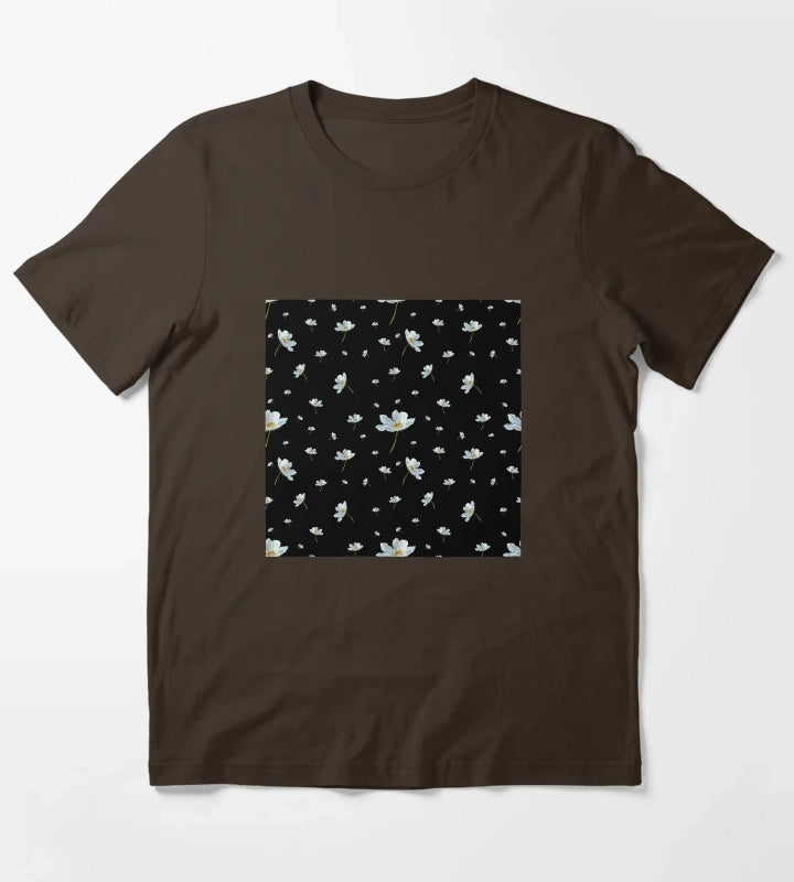 Camomile daisy pattern a watercolor pattern black T-Shirt Brown