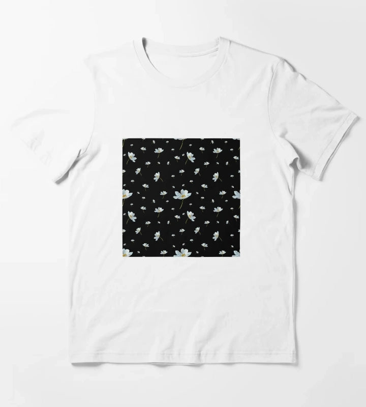 Camomile daisy pattern a watercolor pattern black T-Shirt White