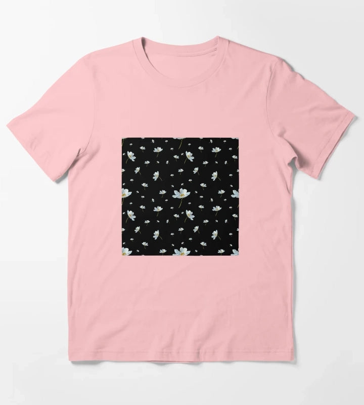 Camomile daisy pattern a watercolor pattern black T-Shirt Dark Grey