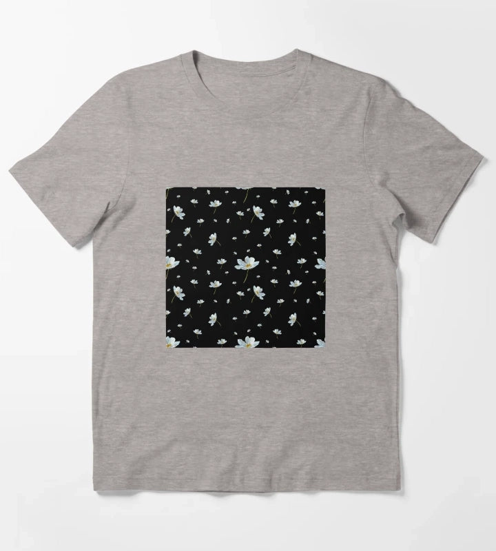 Camomile daisy pattern a watercolor pattern black T-Shirt Heather Grey