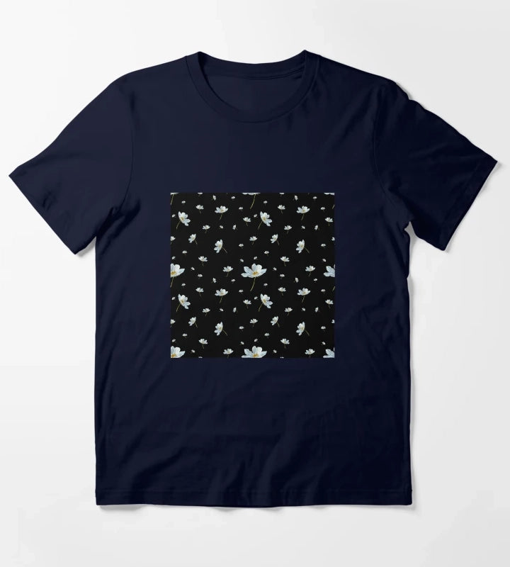 Camomile daisy pattern a watercolor pattern black T-Shirt Navy