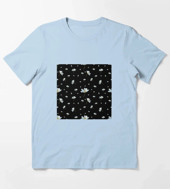 Camomile daisy pattern a watercolor pattern black T-Shirt Sky Blue