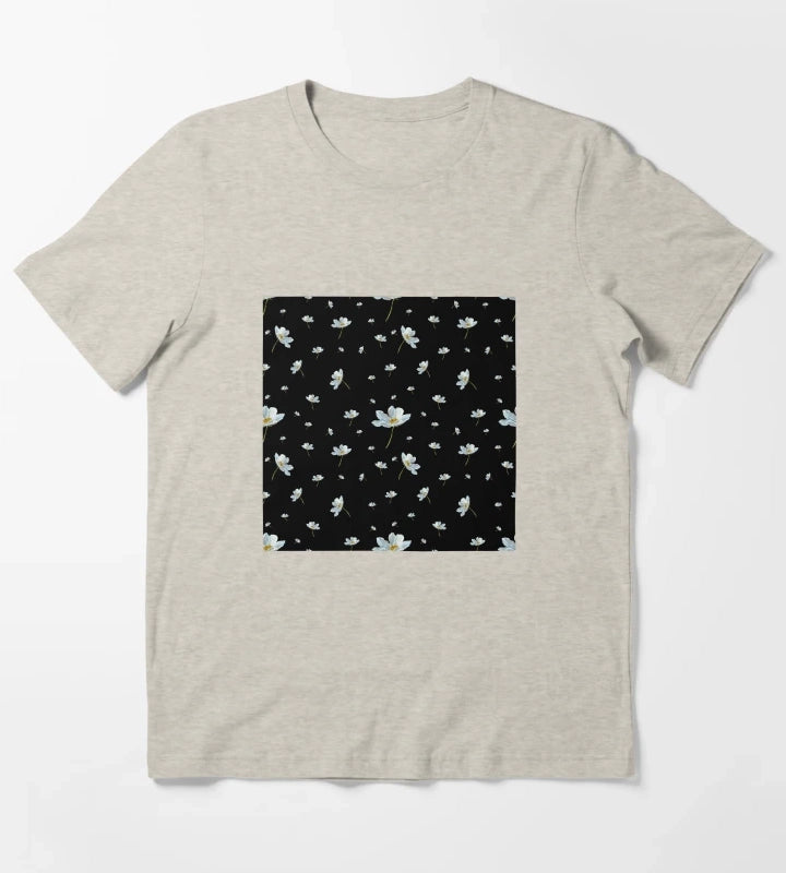 Camomile daisy pattern a watercolor pattern black T-Shirt Cream
