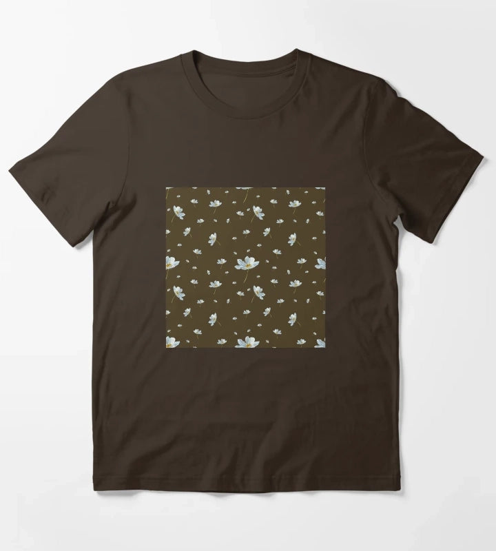 Camomile daisy pattern a watercolor pattern green T-Shirt Brown