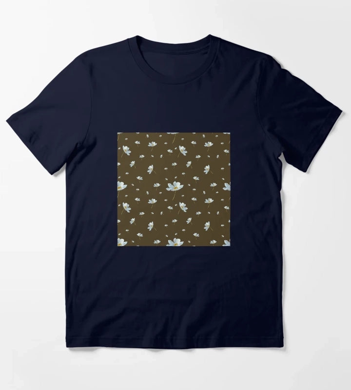 Camomile daisy pattern a watercolor pattern green T-Shirt Navy