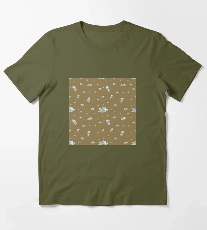 Camomile daisy pattern a watercolor pattern khaki T-Shirt Olive Green