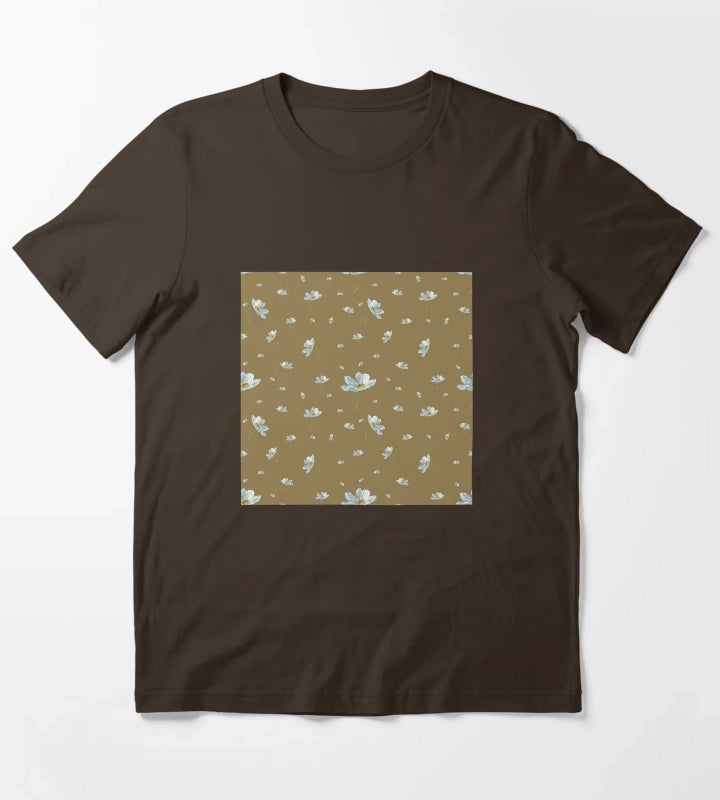 Camomile daisy pattern a watercolor pattern khaki T-Shirt Brown