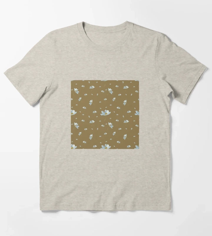 Camomile daisy pattern a watercolor pattern khaki T-Shirt Cream