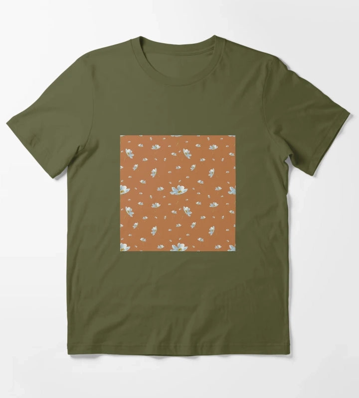 Camomile daisy pattern a watercolor pattern orange T-Shirt Olive Green
