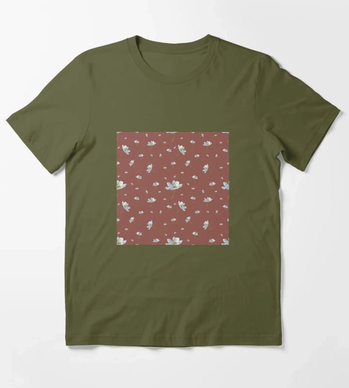 Camomile daisy pattern a watercolor pattern red T-Shirt Olive Green