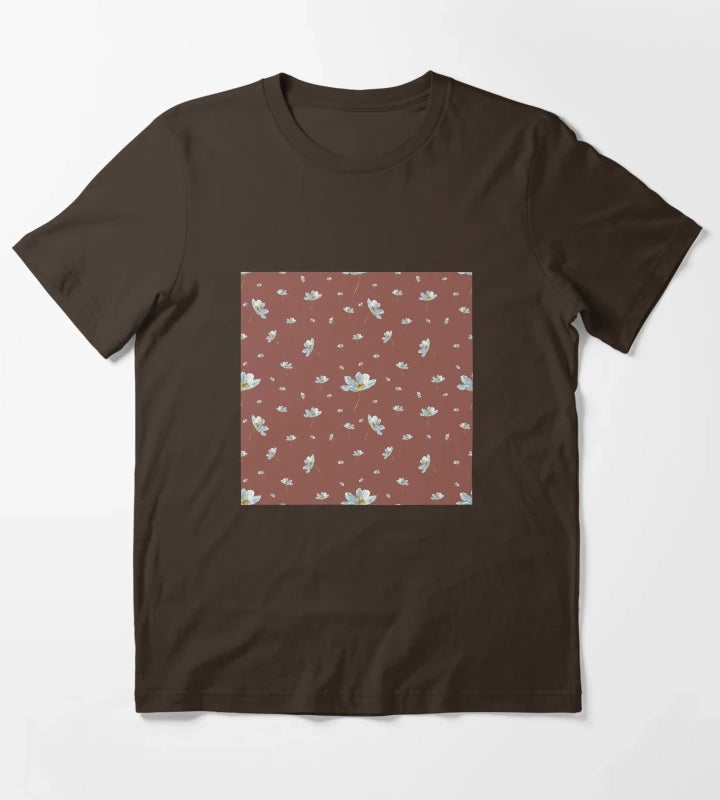 Camomile daisy pattern a watercolor pattern red T-Shirt Brown