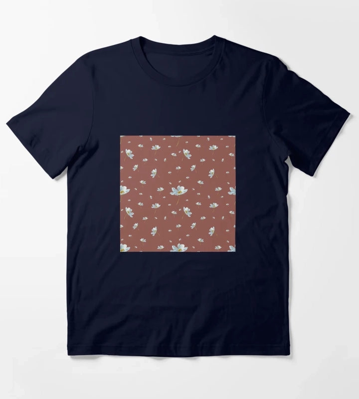 Camomile daisy pattern a watercolor pattern red T-Shirt Navy