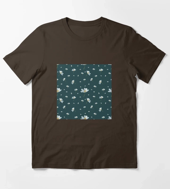 Camomile daisy pattern a watercolor pattern turquoise T-Shirt Brown