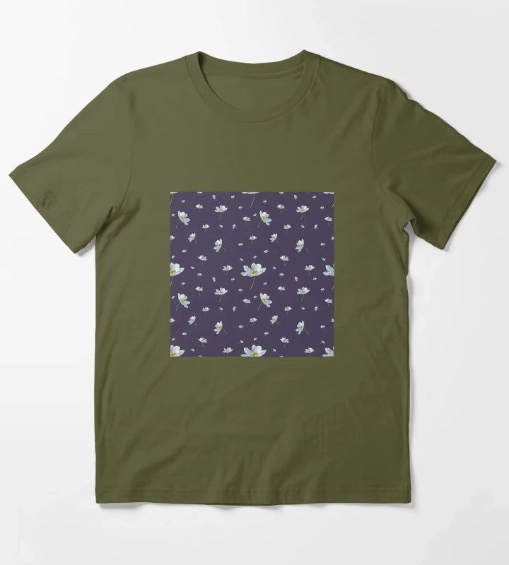 Camomile daisy pattern a watercolor pattern violet T-Shirt Olive Green