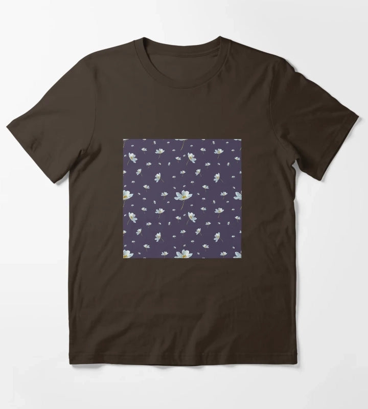 Camomile daisy pattern a watercolor pattern violet T-Shirt Brown