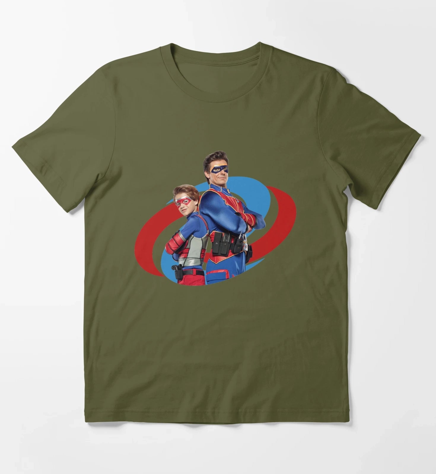 Captain Man and Kid Danger T-Shirt Olive Green