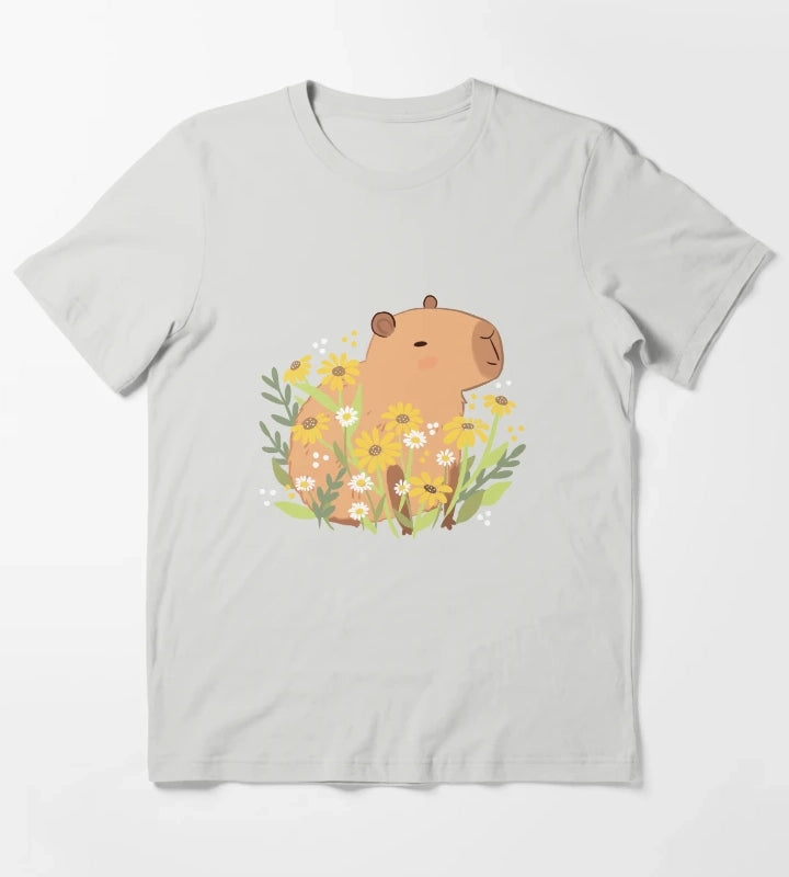 Capybara with daisy flowers T-Shirt Light Grey