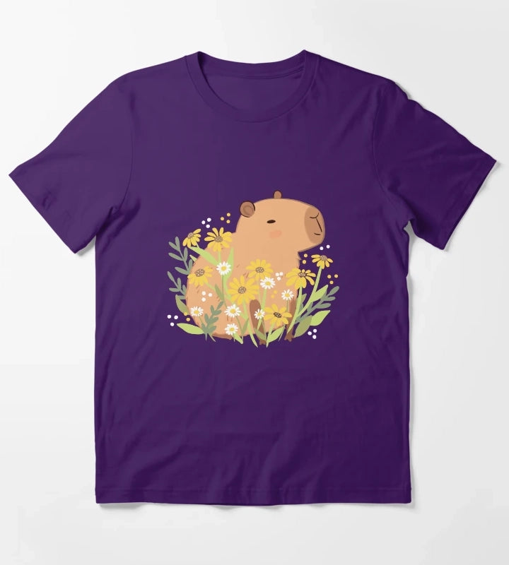 Capybara with daisy flowers T-Shirt Purple