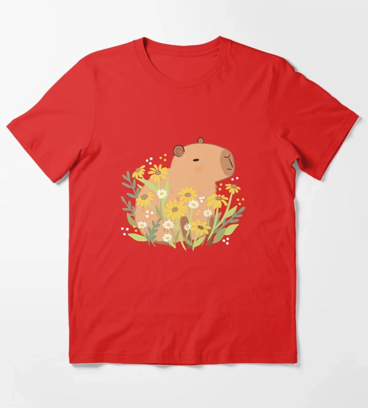 Capybara with daisy flowers T-Shirt Red